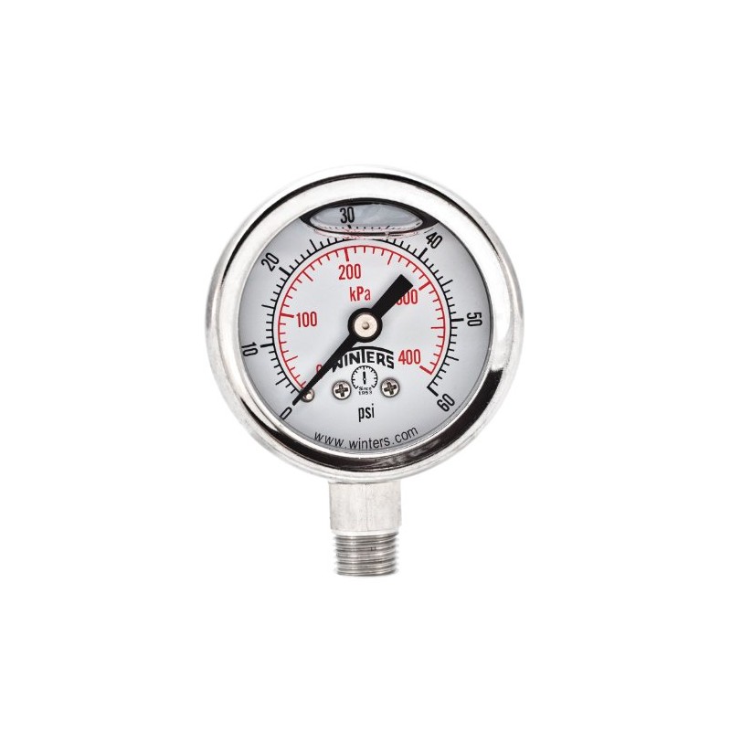Winters PFQ Series Stainless Steel 304 Dual Scale Liquid Filled