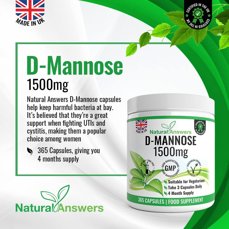 D-Mannose | 365 Capsules | Max Strength 1500mg per Serving