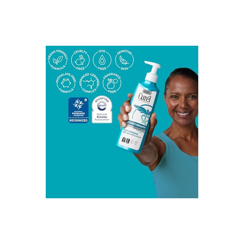 Curel Skincare Hydra Therapy Itch Defense Wet Skin Moisturizer, 12