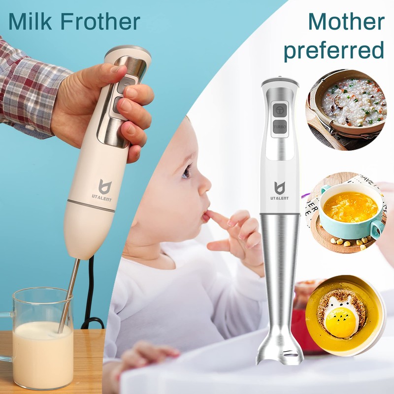 Immersion Hand Blender, UTALENT 5-in-1 8-Speed Immersion Blender with 500ml