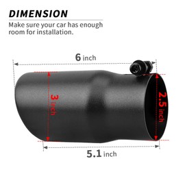AUTOSAVER88 2.5 Inch Inlet Black Exhaust Tip, 2.5" Inlet 3" Outlet 6" Overall Length Stainless Steel Turn Down Exhaust Tips Powder Coated Finish Tailpipe