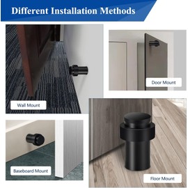 Stainless Steel Cylinder Door Stop Black Rubber Brushed Modern Commercial Door Stop Decorative Heavy Duty Solid Door Stop Bumper Wedge Wall Protector 2.5 Inch