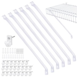 12 Inch Wire Shelf Brackets Set, Includes 6 Pack Metal Closet Support Bracket and 24 White Down Wall Clips with Screws Expansion Tubes for Wire Closet Shelving Suitability, Wardrobe