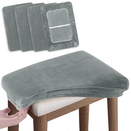 SINOSSO Juego de 4 fundas para taburetes de tocador, terciopelo súper suave, elástico, lavable, protector de asiento de banco (rectangular, gris oscuro, 4 unidades)