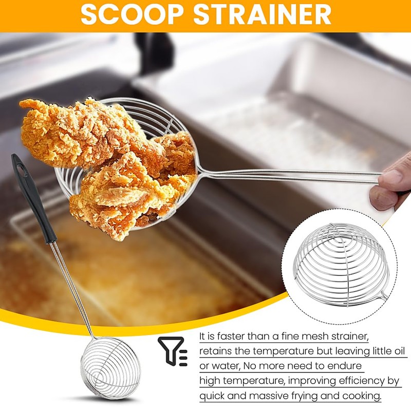 Stainless Steel Spider Strainer Spoon, Non-Stick Cooking Pasta Scoop Bean