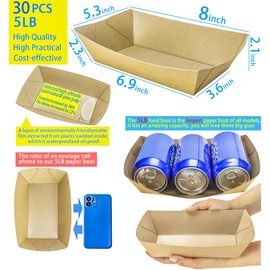 MotBach 30 Pack 5LB Extra Large Paper Food Trays,Disposable Grease Resistant Paper Food Boat Heavy Duty Paper Food Serving Tray for BBQ Parties Picnics Tacos Nachos Fries Hamburger Hot Dogs Popcorn