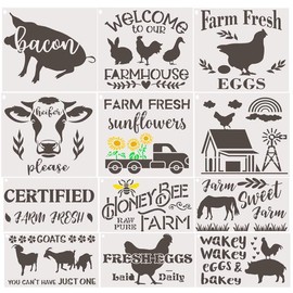 SoulQool 12Pcs Farmhouse Sign Reusable Stencils,Farmhouse Stencils for Painting on Wood,Sunflower Farm Truck Sheep Pattern Drawing Template (Style B)