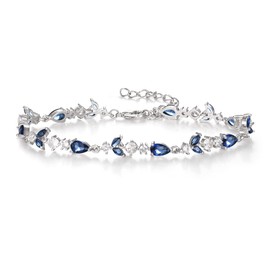 BriLove Teardrop Wedding Bridal Bracelet for Brides, Marquise Cubic Zirconia Classic Tennis Bracelet Bracelets Adjustable Jewelry Gifts for Women Sapphire Color Blue Silver-Tone