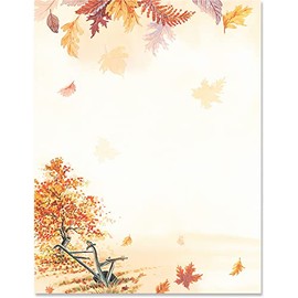 Paperdirect Falling Leaves Autumn Fall Thanksgiving Theme Paper Stationery, Border Paper, Letterhead 8.5 x 11, 25 sheets, Elegant Premium Writing Paper, Decorative Printer Paper