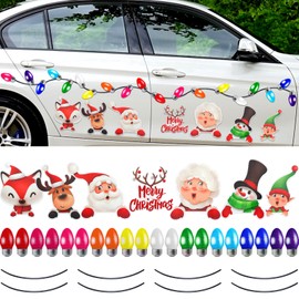 Copkim 35 Pcs Christmas Car Magnets Decal Decorations Reflective Xmas Holiday Stickers Light Bulb Santa Snowman Wire Elk Reindeer Magnet Accessories for Refrigerator Garage Door Dishwasher Holiday
