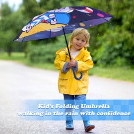 decalsweet Kids Umbrella Children Folding Umbrellas Easy Push/Pull for Toddler,8 Rib Reinforced Canopy Large 32' x 24', Lightweight Cute Design for Girls & Boys