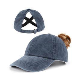 Zylioo M-L High Ponytail Baseball Cap,Big Washed Messy Bun Ponycap,Oversized Criss Cross Golf Cap
