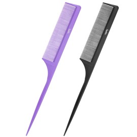Rat Tail Comb Parting Comb：2Pcs Rat Tail Combs for Women，Fine Tooth Parting Tip Carbon Fiber Root Teasing Anti Static Tail Comb，Hair Combs for Styling（Purple,Black）