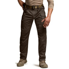 CQR Men's Flex Stretch Tactical Pants, Water Resistant Ripstop Cargo Pants, Lightweight EDC Outdoor Work Hiking Pants, Intense Dark Brown, 38W x 34L