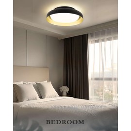 Ken & Ricky 12" Black Ceiling Lights, Farmhouse LED Ceiling Light Fixtures, 24W Flush Mount Ceiling Light for Kitchen Bedroom Living Room, Color Brightness Adjustable, KR3377-C-BK-1PK