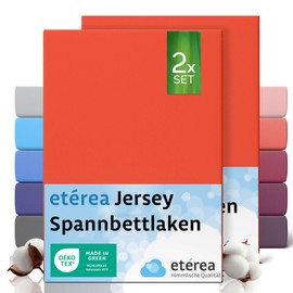 etérea Jersey 2er Set Spannbettlaken 60x120cm - 70x140cm Terra bis 15 cm Höhe - 100% Baumwolle Spannbetttuch Oekotex - Doppelpack Bettlaken 60x120 cm - 70x140 cm - Orange