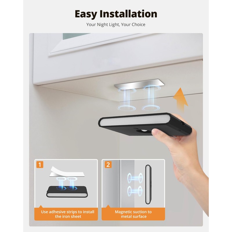 wowatt 6 Packs Rechargeable Motion Sensor Stair Light Black (Magnetic