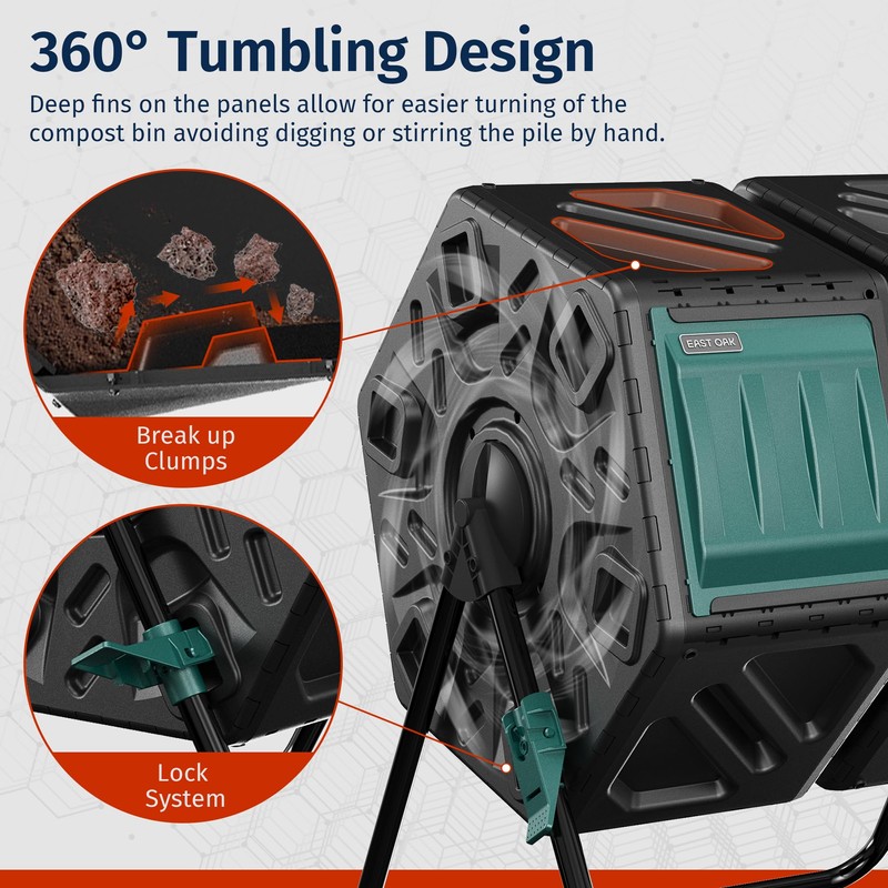 EAST OAK Dual Chamber Outdoor Compost Tumbler, 2 × 18.5