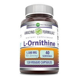 Amazing Formulas L-Ornithine 1500 mg por porcin de cpsulas vegetarianas (no GMO)  Apoya el metabolismo de protenas, ayuda a reducir los residuos...   