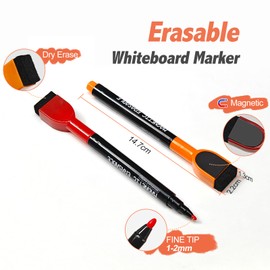 Momowin Whiteboard Marker, 6 Magnetic Dry Erasable Whiteboard Pens + 1 Magnetic Large Eraser, Suitable for Home, School or Office Use
