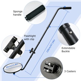 Under Vehicle Inspection Mirror - 12 Inch Convex Search Mirror with Wheels and LED Light for Security Check Under Cars, Trucks and Equipments