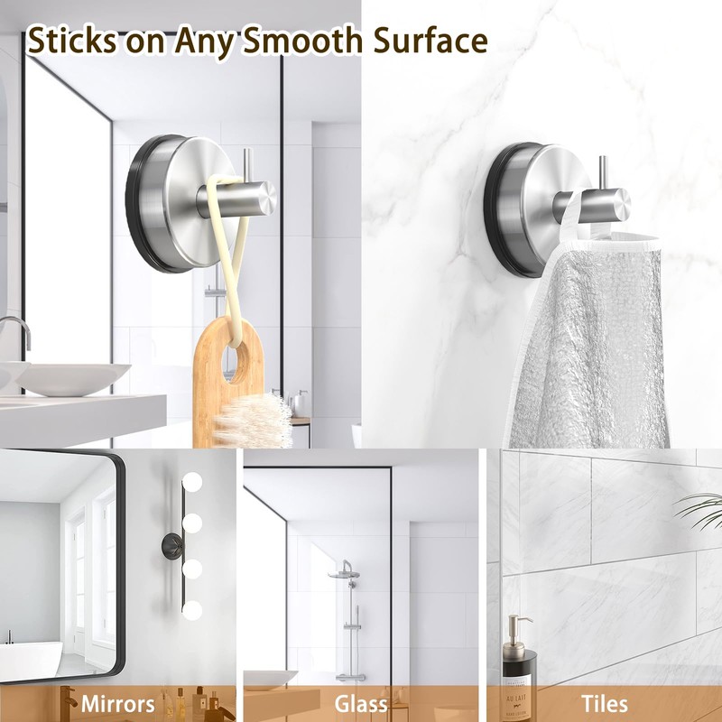 Gabeerso Suction Hooks Towel Hooks for Bathroom No-Drill Stainless Steel