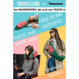 TRAVELLERO Fillable Neck Pillow, Travel Pillow Bag, Neck Pillow Aeroplane, Neck Roll, Travel Essentials, Neck Pillow, Travel Pillow, Aeroplane Neck Pillow, Medium, Green and Coral