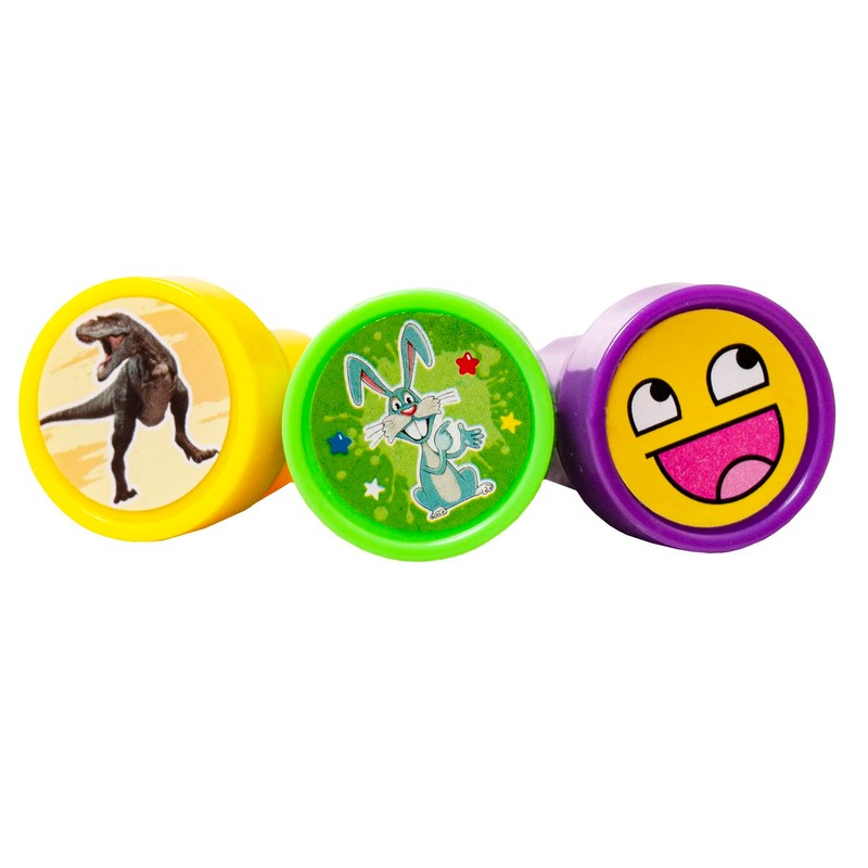 KRUZZEL 60 Piece Plastic Stamp Set for Children Self-Inking Animals