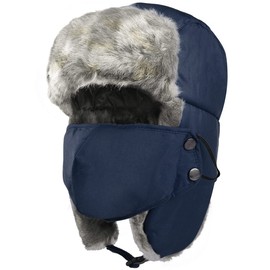 Trapper Hat Winter Hat Warm Winter - Thermal Winter Trapper Ski Hat Russian Ushanka Hats Mask Ear Flap Ski Trooper Hunting Cap for Men Women Navy Blue