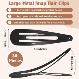 WILLBOND 30 Pieces 3.1 Inch Large Metal Snap Hair Clips Nonslip Barrettes Women Hair Accessories (Brown and Black)