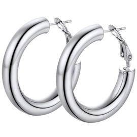 PROSTEEL Women's Hoop Earrings 5 mm Thick Round Hoop Earrings 30 mm/40 mm/60 mm/80 mm Hoop Earrings Stainless Steel/18 K Gold-Plated Earrings Accessory for Women Girls, Metal, Not applicable