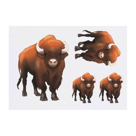 4 x 'Wild Bison' Temporary Tattoos - Water Resistant, Skin-Safe, Non-Toxic Transfers, Mixed Sizes (TO00085106)