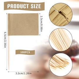Pack of 100 Empty Toothpick Flags, Kraft Paper Flag Toothpicks, Toothpicks, Paper Flags for Labelling, Cupcake Flags, Small DIY Cocktail Toothpicks, for Party