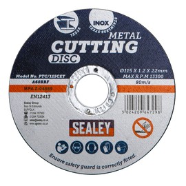 Sealey Ø115 x 1.2mm Cutting Disc Ø22mm Bore - Pack of 50 PTC115CET50