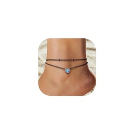 Richsteel Anklet Bracelets for Women Waterproof, Stainless Steel Heart Charm Dainty Layer Anklets for Women Trendy, Simple Chain Anklets Gifts for Women