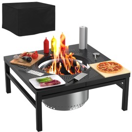 WEBROIL Fire Pit Surround Tabletop for Solo Stove Accessories,Square Outdoor Fire Pit Table for Solo Stove Bonfire Ranger and Other Wood Burning, Black Powder-Coated Steel Stove Table Surround,38 Inch