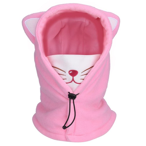 RGSLON Kids Balaclava Mask Boys Girls Winter Ski Hat Windproof Thick Warm Neck Warmer Face Mask Fleece (Pink Cat)