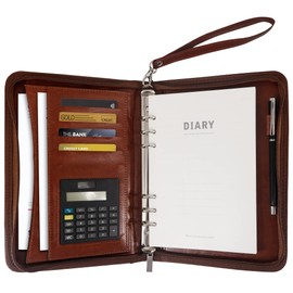 GraduationMall A5 Writing Case with Ring Binder Zip Portfolio Clipboard Business Folder Document Folder Organiser Brown