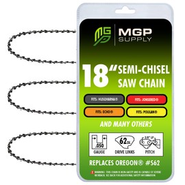 MGP SUPPLY- 18 Inch Chainsaw Chain 3 Pack | 3/8" LP Pitch, .050" Gauge, 62 Drive Links | Fits Echo, Stihl, Ego | Replacement for Oregon Chainsaw Chain and Husqvarna Chainsaw Chain