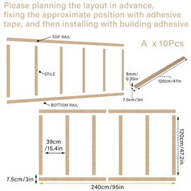 Weysat 1 Set 94.5in x 47.2 in MDF Board and Batten Wall Panel Kit Premade Wainscoting Panels Decorative Wall Molding Trim Slats Paintable Accent Kit for DIY Home Bedroom Living Room Decor