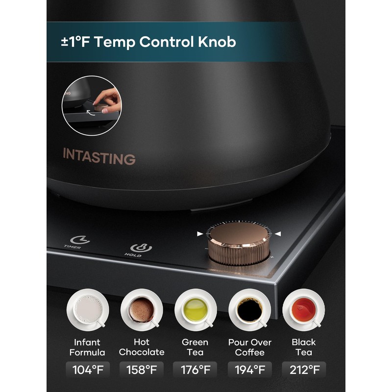 INTASTING Electric Kettles, Gooseneck Electric Kettle, ±1℉ Temperature Control, Stainless