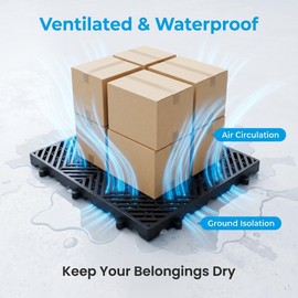 6 Pcs Plastic Pallets, 23.6x11.8x1.18 Inch Ventilated Storage Pad, Free Splicing，Waterproof Lightweight Stackable Utility Pallet for Garage, Basement, Kitchen & Storage Room（Black）