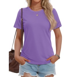 MAGCOMSEN Women's Cotton Soft Crew Neck Short Sleeve T Shirts Summer Casual Basic Tops Tees, Light Purple, XL