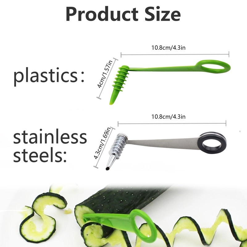 2Pcs Spiral Cutter Kit Stainless Steel Plastic Vegetables Spiralizers Manual