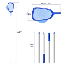 Priksia 207cm Pool Kescher, Poolkescher Feinmaschig mit Teleskopstange, Poolreinigung Pool Zubehör, Teichkescher für Schwimmbad, Teich, Algen & Bestway Pool, Planschbecken, Whirlpool