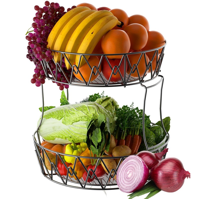 2 Tier Fruit Basket Countertop Fruit Vegetable Basket Bowl for