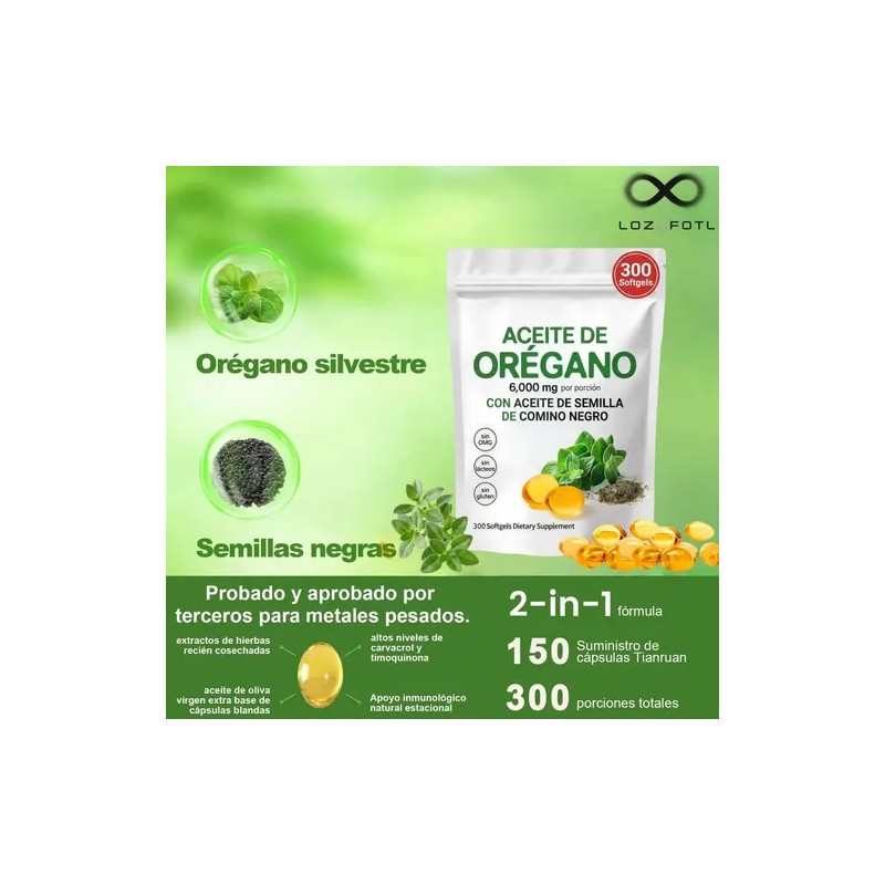 Aceite De Oregano 6000mg 300 Capsulas Blandas Bienestar Puro