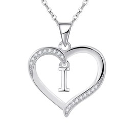 Cosie Lily Silver Necklaces for Women Heart Initial Necklace Sterling Silver Necklace Letter Necklace I Name Pendant Jewellery for Women,Initial Necklaces for Girls Gifts for Girls Birthday Presents