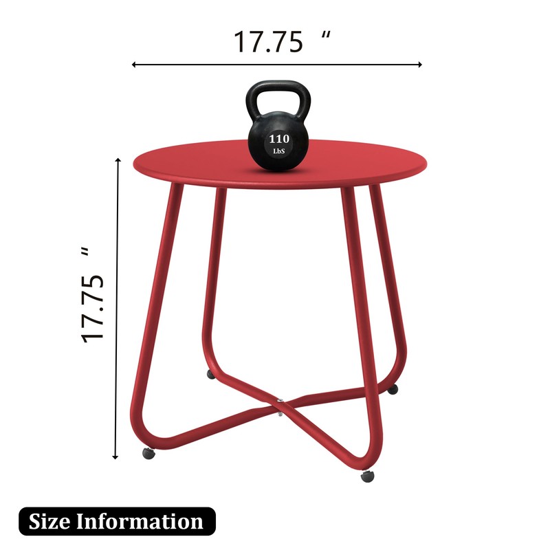 Decksplore Patio Side Table Waterproof Round Metal Steel Weather Resistant