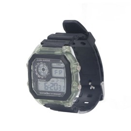 Electronic Sports Watch 12 24 Hours Waterproof Digital Wrist Watch with Luminous Alarm Timing Function Transparent Green